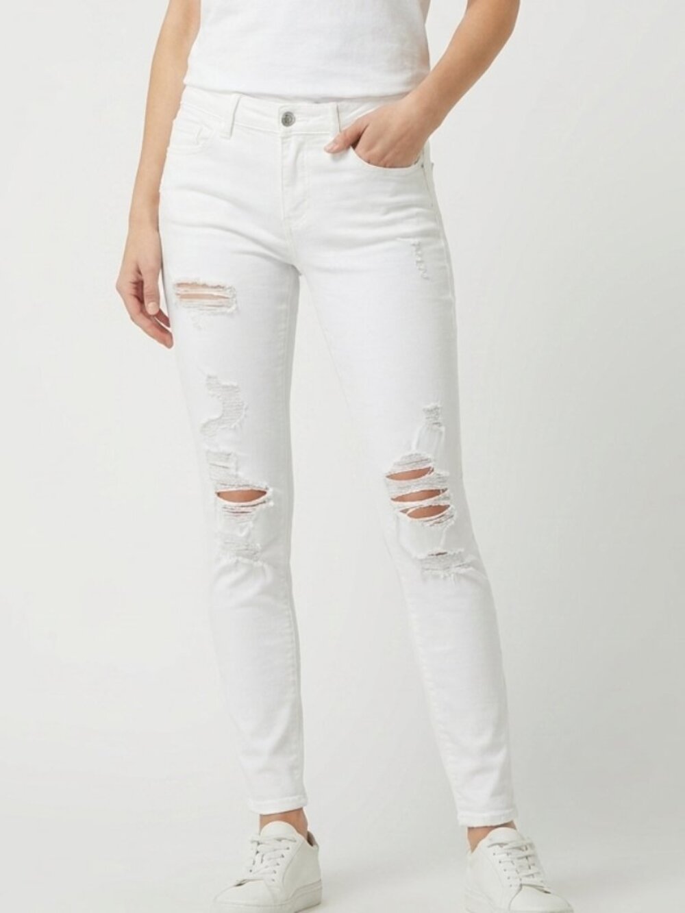 Distressed Raw Hem American Eagle White Stretch Hi-Rise Jegging Size 00 XS